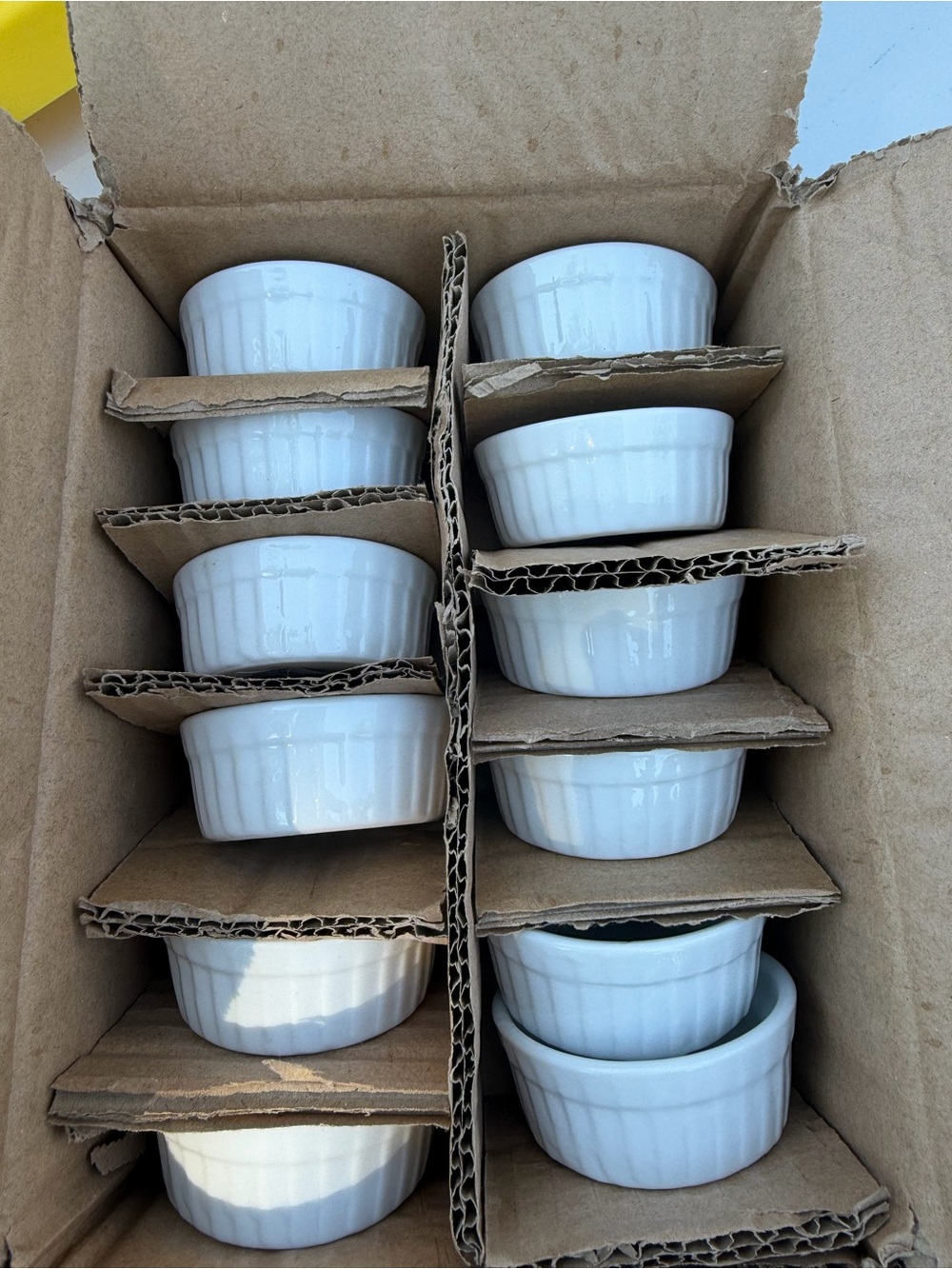 Crate & Barrel White Ceramic Ramekin Set - Classic Fluted Design